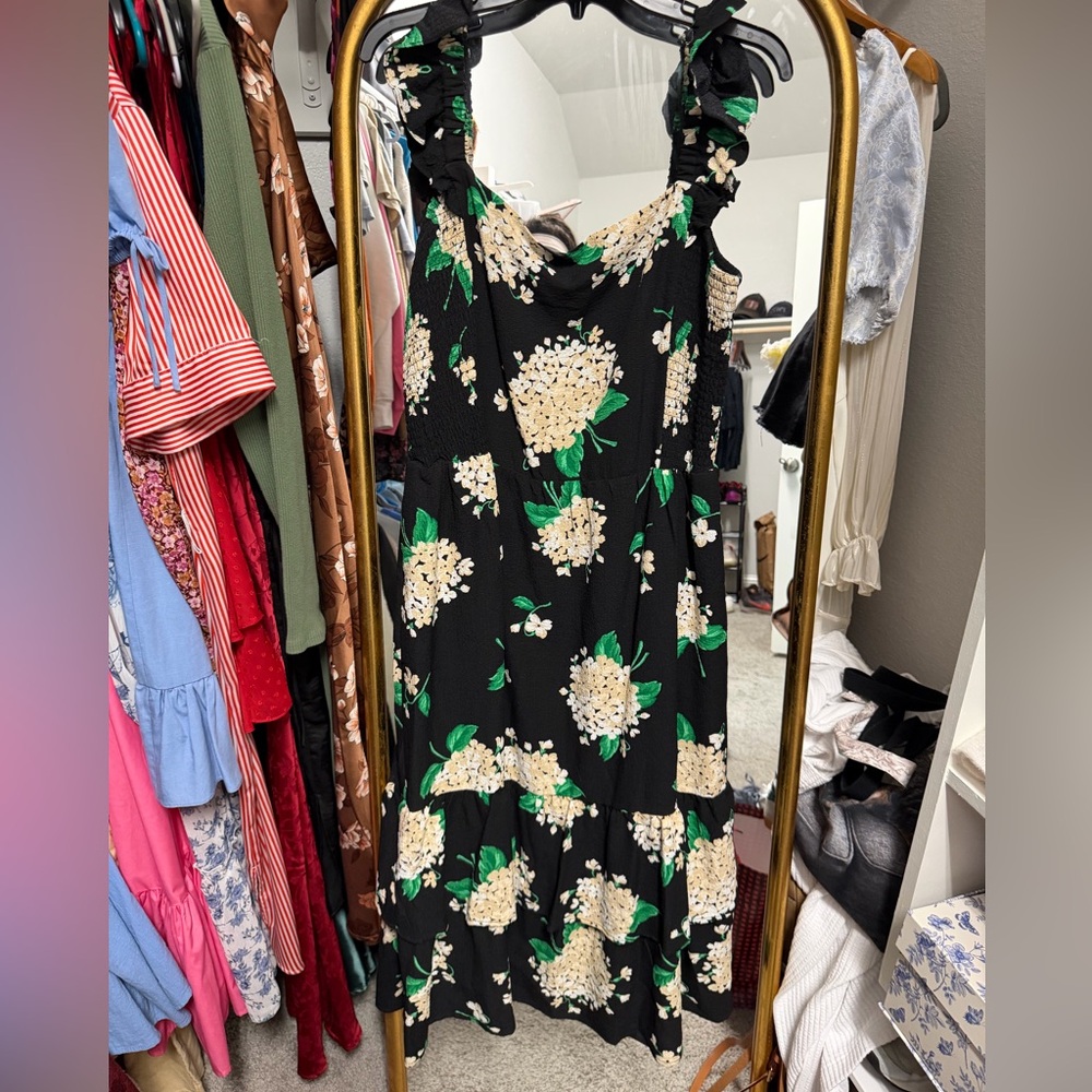 Draper James Black and Cream Floral Midi Dress